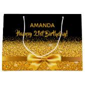 Grand Sac Cadeau 21e anniversaire arc en or noir (Devant)