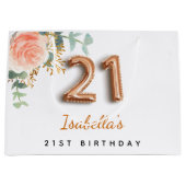 Grand Sac Cadeau 21e anniversaire floral rose or eucalyptus anniver (Devant)