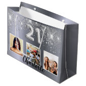Grand Sac Cadeau 21e anniversaire parties scintillant argent photo (Devant Angle)