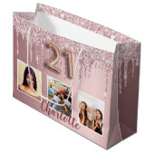 Grand Sac Cadeau 21e anniversaire rose parties scintillant gouttes (Devant Angle)