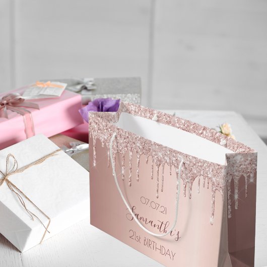 Grand Sac Cadeau 21e anniversaire rose parties scintillant or goutt