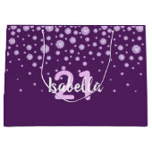 Grand Sac Cadeau 21e anniversaire rose violet nom diamants (Devant)