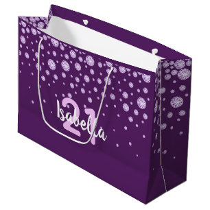 Grand Sac Cadeau 21e anniversaire rose violet nom diamants