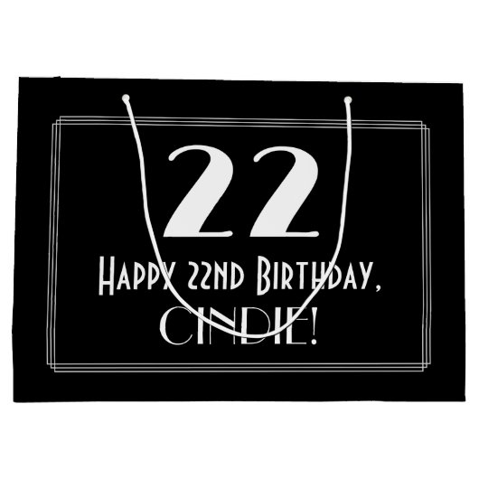 Grand Sac Cadeau 22e anniversaire : Art Déco Style inspiré "22", No (Dos)