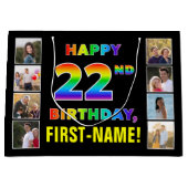 Grand Sac Cadeau 22e anniversaire : Rainbow Text, Custom Photos & N (Devant)