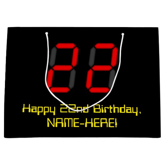 Grand Sac Cadeau 22e anniversaire : Rouge Digital Clock Style "22"  (Devant)