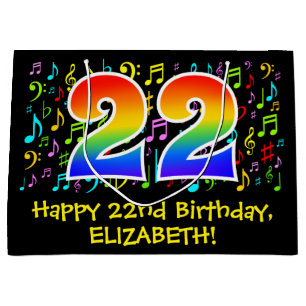 Grand Sac Cadeau 22e anniversaire - Symboles de musique colorée, Ar
