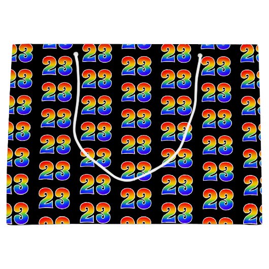 Grand Sac Cadeau 23e anniversaire : Fun Rainbow Event Numéro 23 Mot (Devant)
