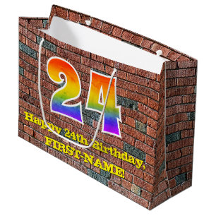 Grand Sac Cadeau 24e anniversaire : Amusant, Arc-en-ciel inspiré pa