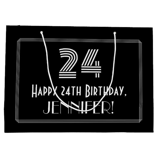 Grand Sac Cadeau 24e anniversaire — Art Déco Inspiré Look "24" & No (Dos)