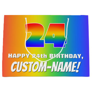 Grand Sac Cadeau 24e anniversaire : coloré, amusant Motif arc-en-ci