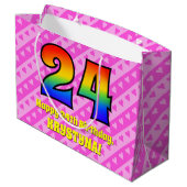 Grand Sac Cadeau 24e anniversaire : Pink Stripes & Hearts, Arc-en-c (Dos Angle)
