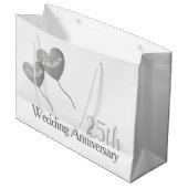 Grand Sac Cadeau 25e anniversaire du Mariage ballon d'argent (Devant Angle)