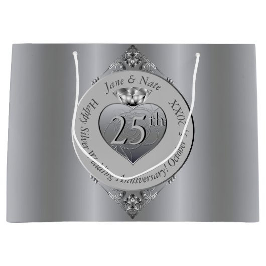 Grand Sac Cadeau 25e anniversaire du Mariage d'argent (Devant)