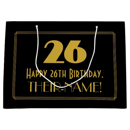 Grand Sac Cadeau 26e anniversaire — Art Déco Inspiré Look "26" & No (Devant)