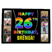 Grand Sac Cadeau 26e anniversaire : Rainbow Text, Custom Photos & N (Dos)
