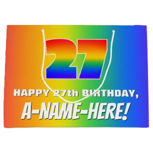 Grand Sac Cadeau 27e anniversaire : coloré, amusant Motif arc-en-ci