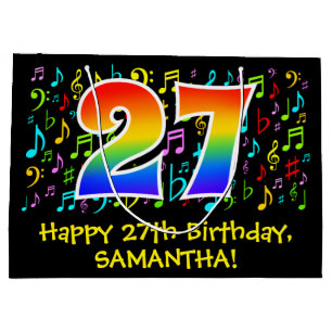 Grand Sac Cadeau 27e anniversaire - Symboles de musique colorée, Ar