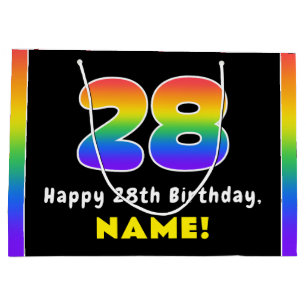 Grand Sac Cadeau 28e anniversaire : Arc-en-ciel coloré # 28, Nom pe