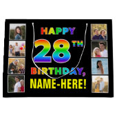 Grand Sac Cadeau 28e anniversaire : Rainbow Text, Custom Photos & N (Devant)