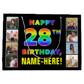 Grand Sac Cadeau 28e anniversaire : Rainbow Text, Custom Photos & N (Dos)