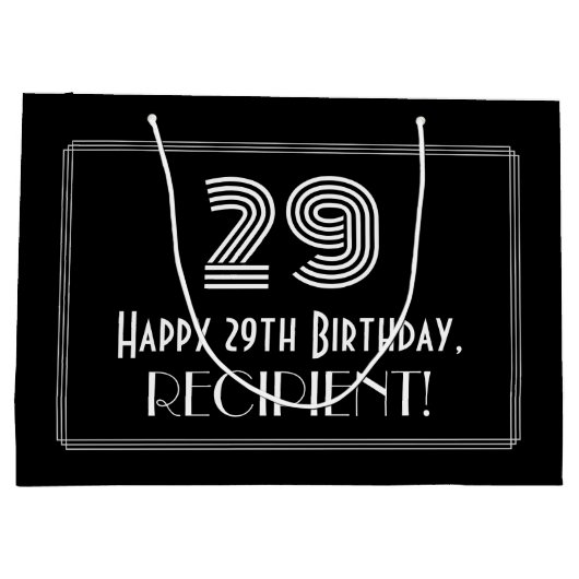 Grand Sac Cadeau 29e anniversaire — Art Déco Inspiré Look "29" & No (Dos)
