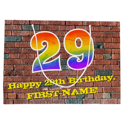 Grand Sac Cadeau 29e Anniversaire : Fun, Inspiré de Graffiti Arc-en (Dos)