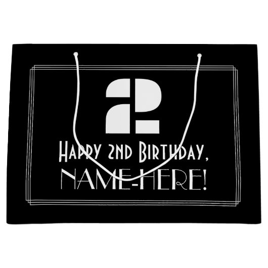 Grand Sac Cadeau 2e anniversaire ~ Art Déco Inspiré Look "2" + Nom (Devant)