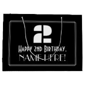 Grand Sac Cadeau 2e anniversaire ~ Art Déco Inspiré Look "2" + Nom (Dos)