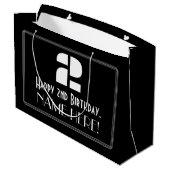 Grand Sac Cadeau 2e anniversaire ~ Art Déco Inspiré Look "2" + Nom (Dos Angle)