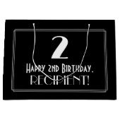 Grand Sac Cadeau 2e anniversaire : Art Déco Style inspiré "2", Nom (Devant)