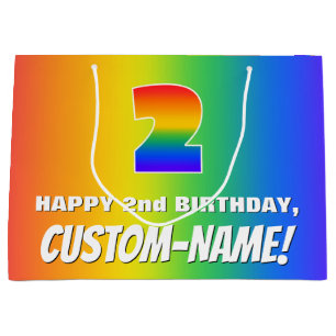 Grand Sac Cadeau 2e anniversaire : coloré, amusant Motif arc-en-cie