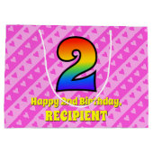 Grand Sac Cadeau 2e anniversaire : Pink Stripes & Hearts, Rainbow # (Dos)