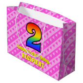 Grand Sac Cadeau 2e anniversaire : Pink Stripes & Hearts, Rainbow # (Dos Angle)