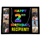 Grand Sac Cadeau 2e anniversaire : Rainbow Text, Custom Photos & Na (Devant)