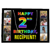 Grand Sac Cadeau 2e anniversaire : Rainbow Text, Custom Photos & Na (Dos)