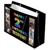 Grand Sac Cadeau 2e anniversaire : Rainbow Text, Custom Photos & Na (Devant Angle)