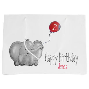 Grand Sac Cadeau 2ème ou tout éléphant d'anniversaire avec ballon r