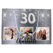 Grand Sac Cadeau 30e anniversaire argent parties scintillant nom ph (Dos)