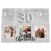 Grand Sac Cadeau 30e anniversaire argent parties scintillant nom ph (Devant)