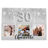 Grand Sac Cadeau 30e anniversaire argent parties scintillant nom ph (Dos)