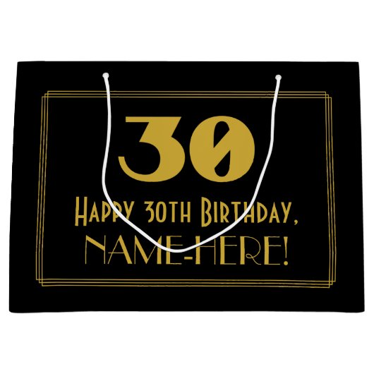 Grand Sac Cadeau 30e anniversaire — Art Déco Inspiré Look "30" & No (Devant)
