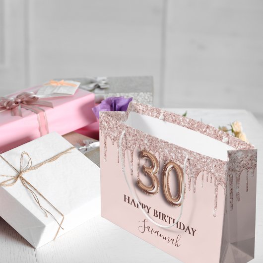 Grand Sac Cadeau 30e anniversaire blush rose parties scintillant go