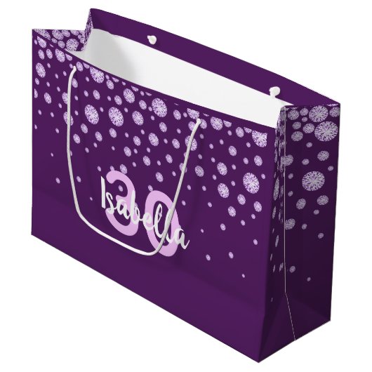 Grand Sac Cadeau 30e anniversaire de nom pourpre diamants (Devant Angle)
