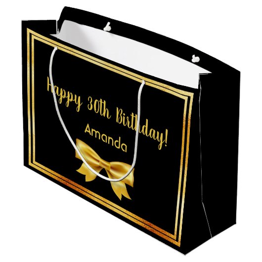 Grand Sac Cadeau 30e anniversaire noir or nom arc (Dos Angle)