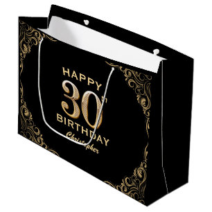 Grand Sac Cadeau 30e anniversaire Parties scintillant noir et or ca