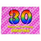 Grand Sac Cadeau 30e anniversaire : Pink Stripes & Hearts, Arc en c (Devant)