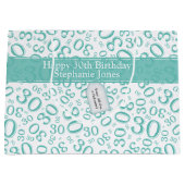 Grand Sac Cadeau 30ème motif heureux Teal de nombre d'anniversaire (Devant)