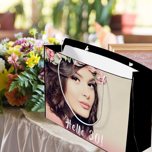 Grand Sac Cadeau 30th birthday photo hello 30 black