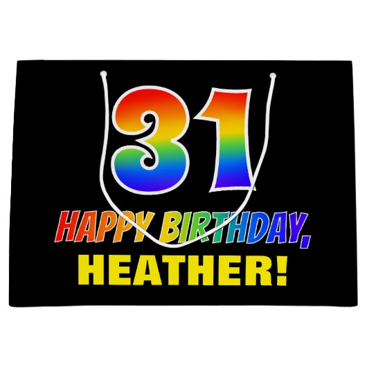 Grand Sac Cadeau 31e anniversaire : Bold, amusant, simple, arc-en-c (Devant)